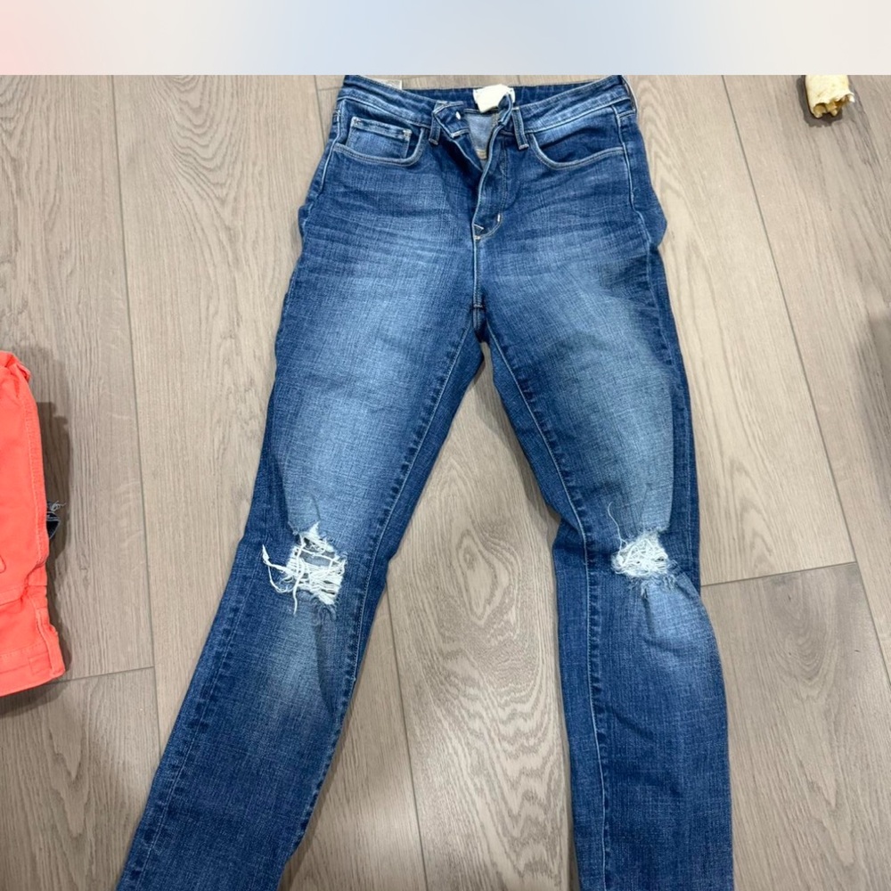 L'AGENCE Blue Skinny Jeans with Distressed Details
